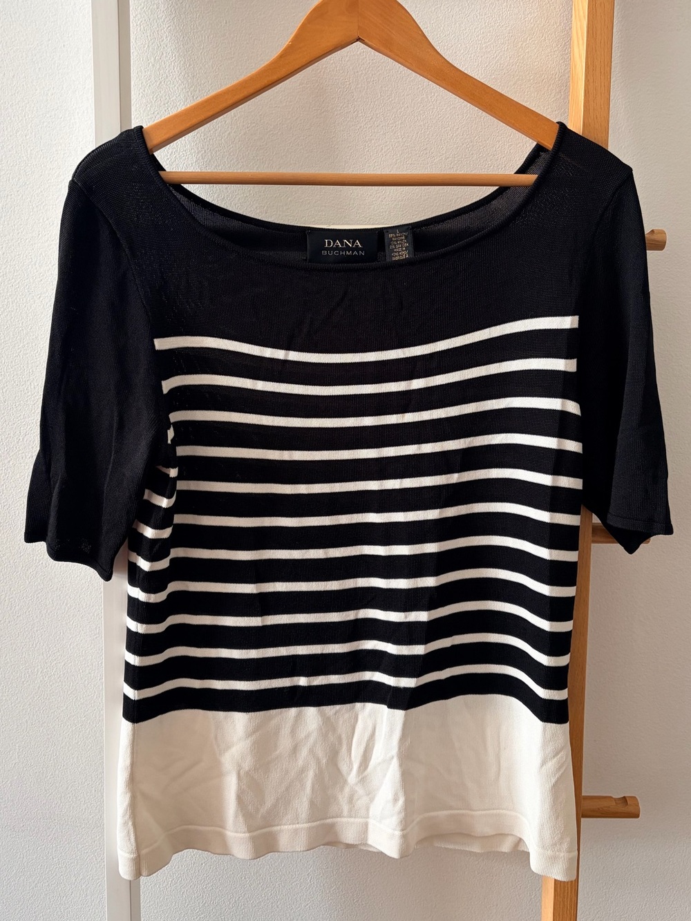 Dana Buchman Black & White Striped Scoop-Neck Tee
